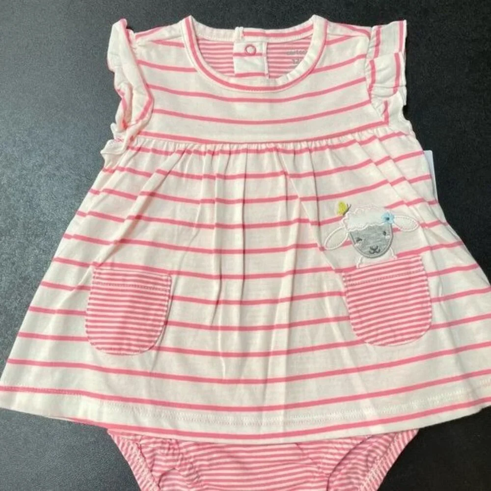 Carter's   Baby Girls' Striped Sheep Jersey Sunsuit 12M